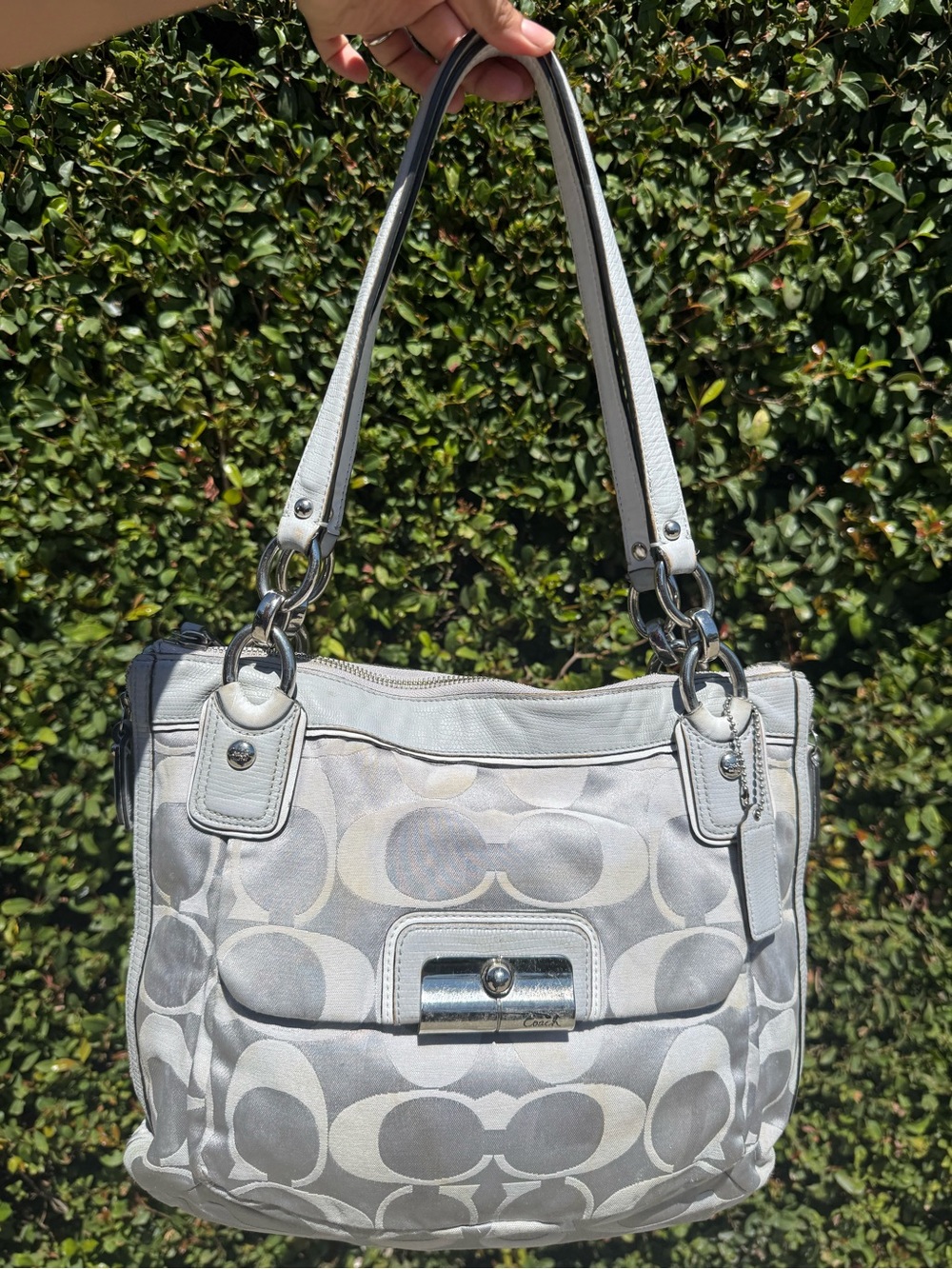 Coach Light Gray Signature Canvas Shoulder Bag